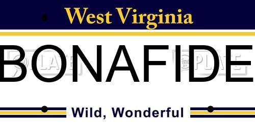 BONAFIDE West Virginia License Plate
