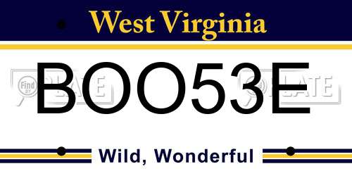 BOO53E West Virginia License Plate