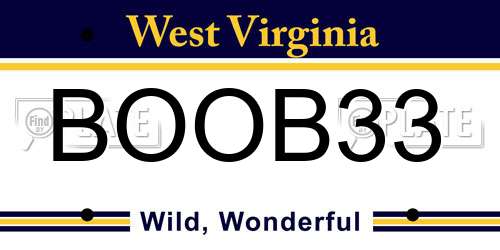BOOB33 West Virginia License Plate
