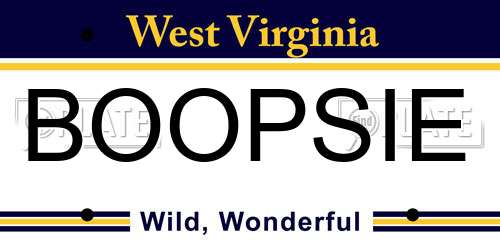 BOOPSIE West Virginia License Plate
