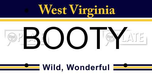 BOOTY West Virginia License Plate