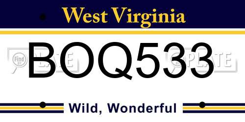 BOQ533 West Virginia License Plate