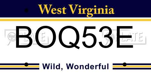BOQ53E West Virginia License Plate