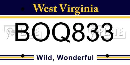 BOQ833 West Virginia License Plate