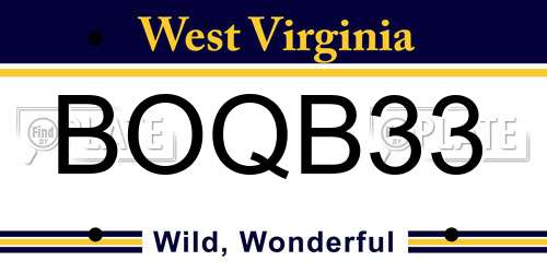 BOQB33 West Virginia License Plate