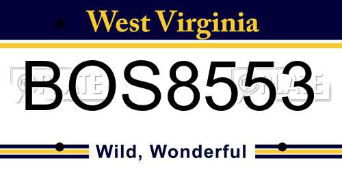 BOS8553 West Virginia License Plate
