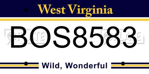 BOS8583 West Virginia License Plate
