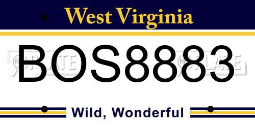 BOS8883 West Virginia License Plate
