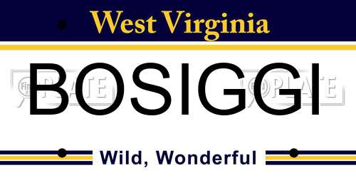 BOSIGGI West Virginia License Plate