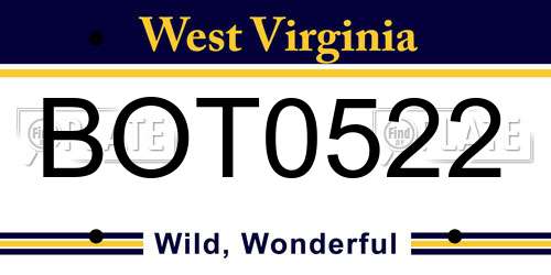BOT0522 West Virginia License Plate