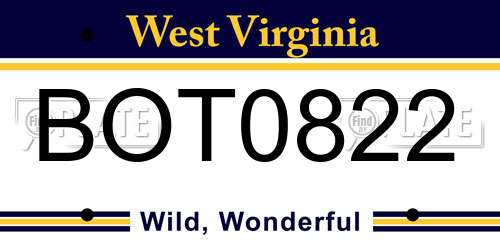 BOT0822 West Virginia License Plate
