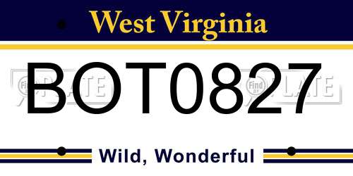 BOT0827 West Virginia License Plate