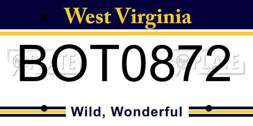 BOT0872 West Virginia License Plate