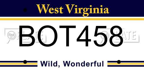 BOT458 West Virginia License Plate