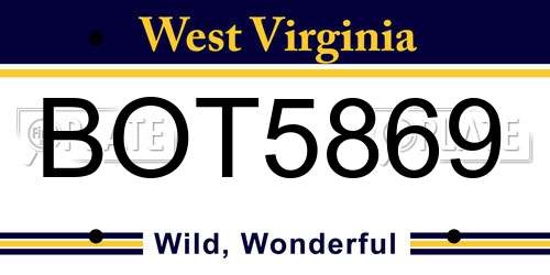 BOT5869 West Virginia License Plate