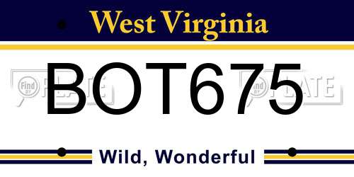 BOT675 West Virginia License Plate