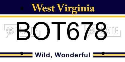 BOT678 West Virginia License Plate