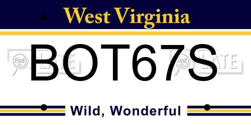 BOT67S West Virginia License Plate