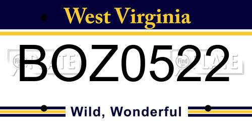 BOZ0522 West Virginia License Plate
