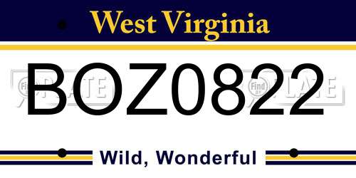 BOZ0822 West Virginia License Plate