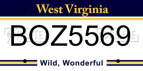 BOZ5569 West Virginia License Plate