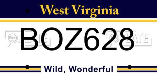 BOZ628 West Virginia License Plate