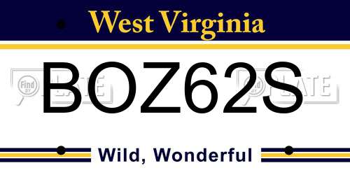 BOZ62S West Virginia License Plate