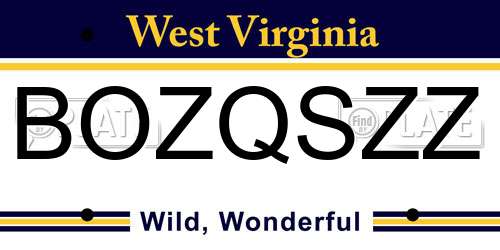 BOZQSZZ West Virginia License Plate