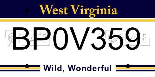 BP0V359 West Virginia License Plate