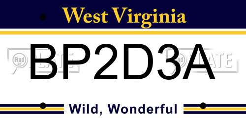 BP2D3A West Virginia License Plate