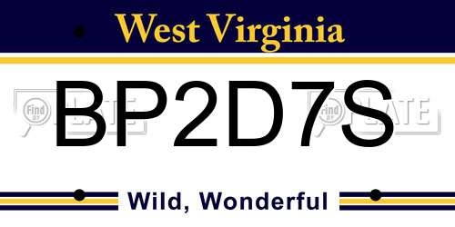 BP2D7S West Virginia License Plate