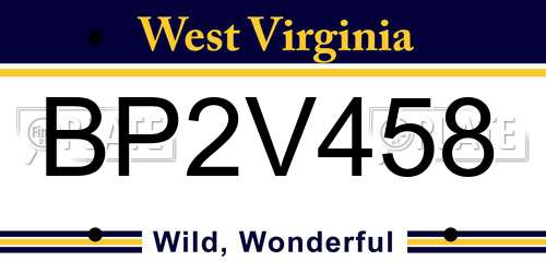 BP2V458 West Virginia License Plate