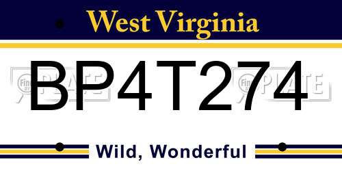 BP4T274 West Virginia License Plate
