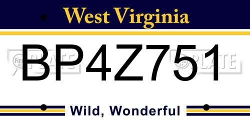 BP4Z751 West Virginia License Plate