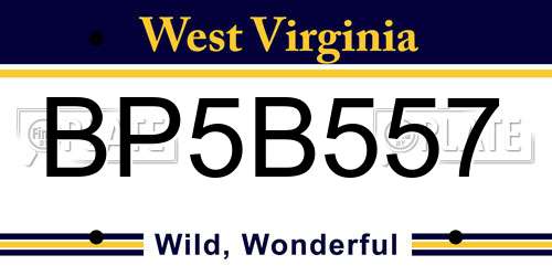 BP5B557 West Virginia License Plate