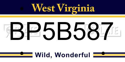 BP5B587 West Virginia License Plate