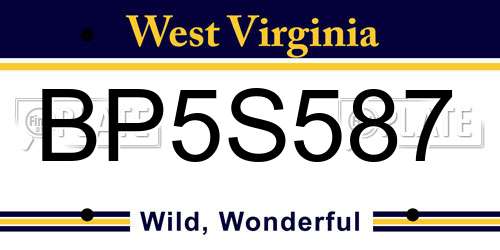 BP5S587 West Virginia License Plate