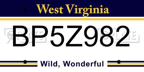 BP5Z982 West Virginia License Plate