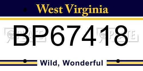 BP67418 West Virginia License Plate