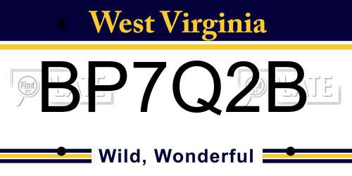 BP7Q2B West Virginia License Plate
