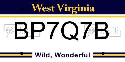 BP7Q7B West Virginia License Plate