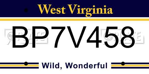 BP7V458 West Virginia License Plate