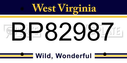 BP82987 West Virginia License Plate