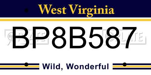 BP8B587 West Virginia License Plate