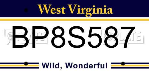 BP8S587 West Virginia License Plate