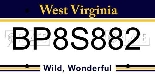 BP8S882 West Virginia License Plate