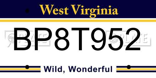 BP8T952 West Virginia License Plate