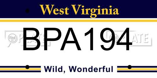 BPA194 West Virginia License Plate