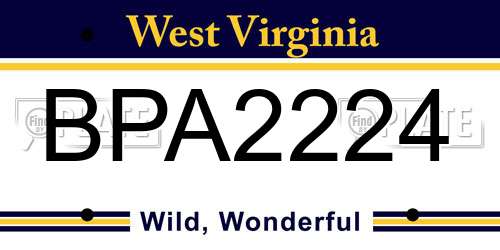 BPA2224 West Virginia License Plate