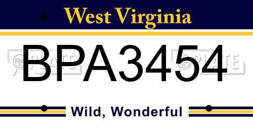 BPA3454 West Virginia License Plate